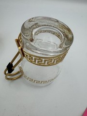Set Of 6 VTG Libbey glass cups gold Greek key design and metal handles Hollywood