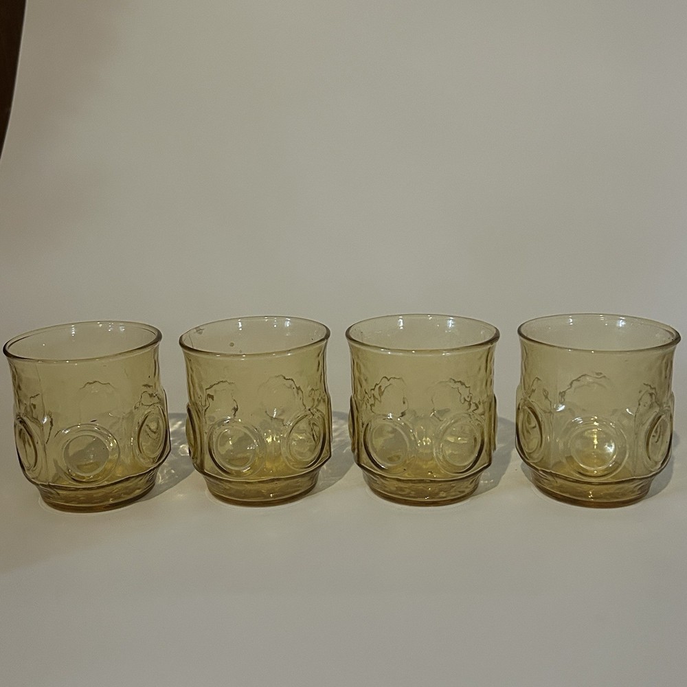 Set Of 4 Anchor Hocking Heritage Hill Honey Gold Circle Juice Glasses Tumblers