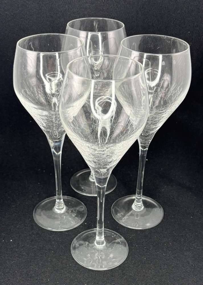 Pier 1 Relections Crackle Wine Glasses 9.2in Discontinued Set of 4
