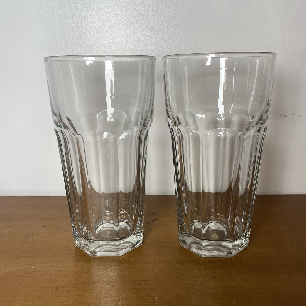 Libbey Duratuff Gibraltar Tumblers 8 Paneled Glasses 7” Tall Heavy 30oz Set Of 2