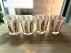 Mid-Century 22K Gold Frosted Pink Leaf Signed Fred Press Rare Size Glasses