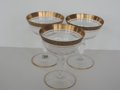 3 glass stems RAMBLER ROSE 3 oz 4.5″ tall optic beveled elegant gold encrusted