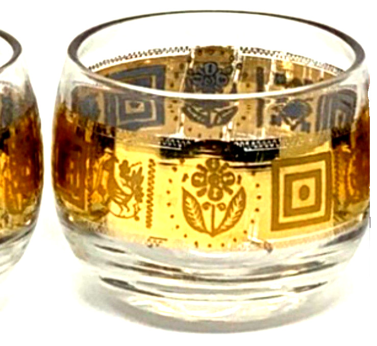 NEW 8 VTG 1960 CULVER CORONET ROLY POLY COCKTAIL GLASSES 22k GOLD SIGNED NEW