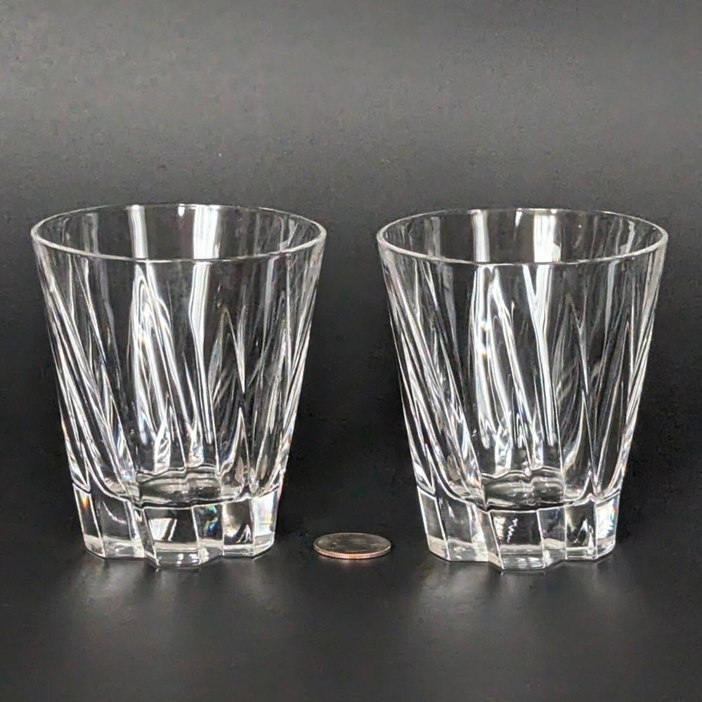 2 Mikasa Crystal Impression 4″ Old Fashioned Rocks Low Ball Glasses Barware MINT