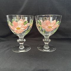 Vintage SET OF 2 Franciscan Desert Rose Goblet Imperial Glass 5 3/8” GLOWS Hnd P