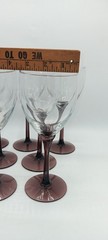 SET OF 7 VINTAGE LIBBEY AMETHYST PURPLE TULIP STEM DOMAINE WINE GLASSES 8 1/8″