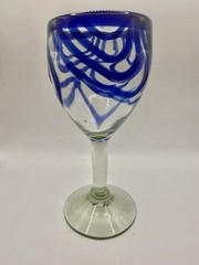 Cobalt Blown Glass Wine Water Cocktail Goblet Blue Swirl Clear Base Talavera
