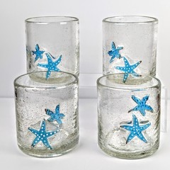 Handcrafted Bubble Glass Drinking Tumbler Embedded Star Charms [Set of 4] 12 oz