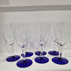 Vintage Set of 7 Louie Weston Etched Glass Cocktail Wine Champagne Glass Cobalt
