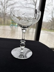 Unknown Maker Clear Glass Gray Cut Flowers Stems 5 3/4″Tall Sherbet UNK930 VGUC