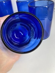 Cobalt Blue Tumblers Heavy Blow Glass Rough Pontil Set 7 No Chips