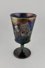 Vintage LG Wright Fenton Cobalt Strawberry And Currant Carnival Glass Goblet