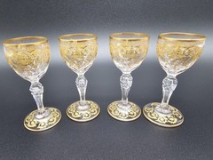 Set of 4 St Louis France STL60 Gold Encrusted Crystal Cordial Glasses 3.5”
