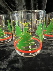 3 New Libbey Christmas Tree 8 Oz Glasses Green Gold Stars Red Stripe Item 438