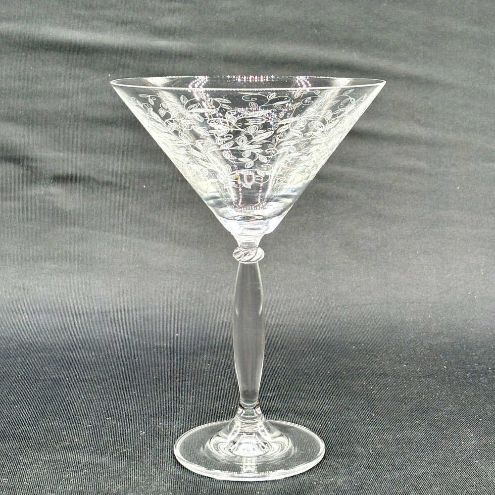 Pier 1 Eliza Crystal Martini Glass – Etched Leaves 6 7/8″ H Retired Excellent