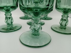 6 Vintage Fostoria Jamestown Green Glass Drinking Goblets