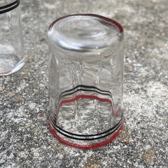 Vtg 1920s Art Deco Red Blk Banded Ice Bucket 4 Shot Glasses Prohibition Era Read