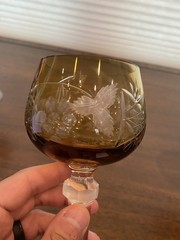 STUNNING SET(4) VTG Multicolored Bohemian Grape Cut To Clear Wine Glasses 8.25″H