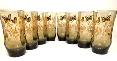 VINTAGE LIBBEY 16 oz, MONARCH BUTTERFLY/WHEAT GLASS TUMBLER SET OF 8 PIECES.