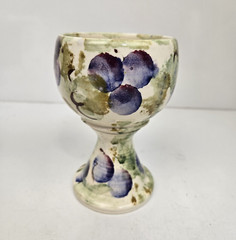 Studio Art Pottery Wine Goblet Chalice Cup Grape & Leaf Hand Painted Set of 2
