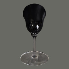 Vintage Set of Six Black Dark Amethyst Clear Stem Goblets Glasses