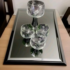 Luminarc FRANCE Glass Wine Goblets Emerald Green Stem Ribbed Grape Vine Set Of 4