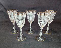 Cambridge WILDFLOWER GOLD Water Goblets Lot of 5 – Elegant Glass – 22K Gold Trim