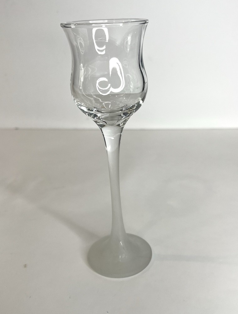 Hand Blown Art Glass Cordial Tulip Bowl Frosted Stem Vintage
