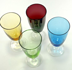 Set of Four Colorful 3oz Stemmed Glasses 4 1/2″ Tall