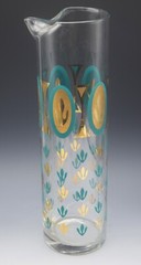 FRED PRESS MID CENTURY 22K GOLD TURQUOISE COCKTAIL CADDY SET ORIG HOLDER 8 PCS