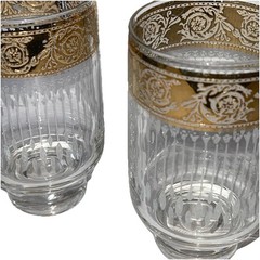 CULVER Starlyte 3 Highball Cocktail Glam Glasses Ornate 22K Gold Bands MCM VTG