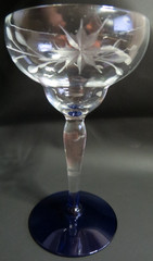 Weston WGL2 Gray Cut Floral Clear Bowl Cobalt Blue Foot – Liquor Cocktail Glass