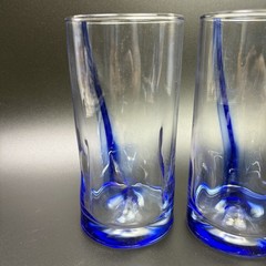 LIBBEY Crisa Blue Ribbon Dimpled Twist Swirl 6″ Glasses 16 Oz EUC, SET OF 2