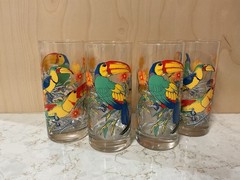 Vintage Set Of 4 Cerve Toucan Tropical Drinking Glasses, Highball, Water 1970s
