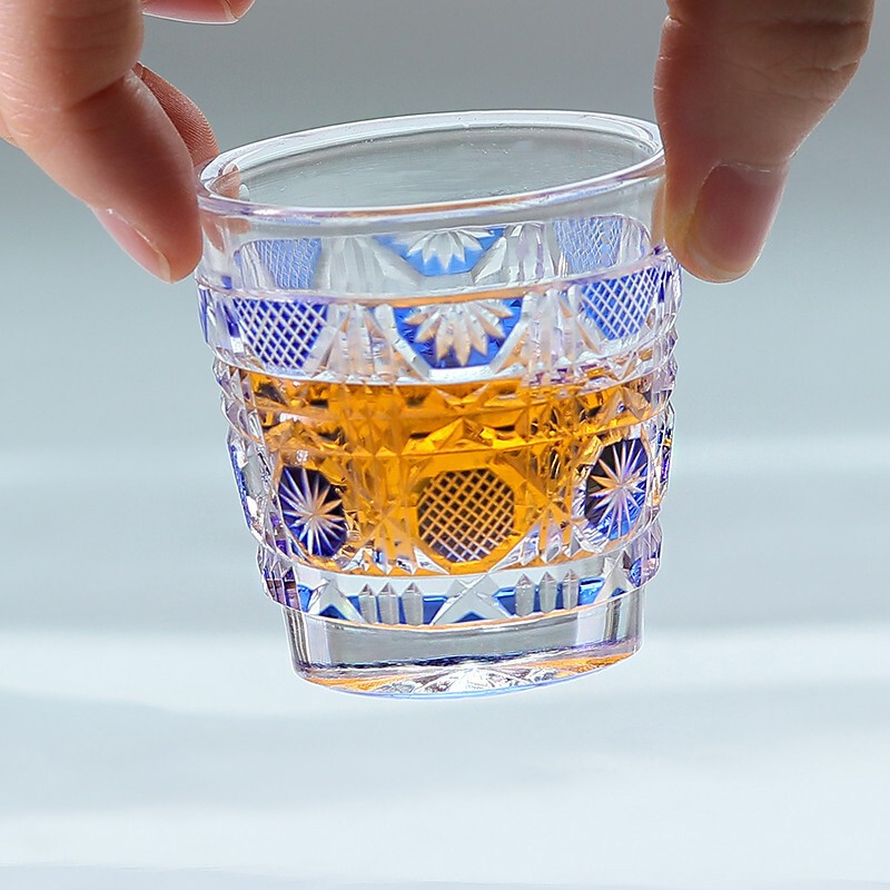 Edo Kiriko Glass Hand Cut Colored Shot Glasses Set For Small Sake Cup 1.5oz