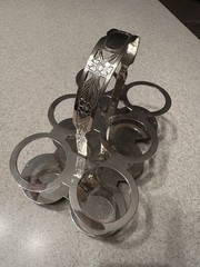 FABERWARE Brooklyn NY Chrome Beverage Caddy Holder w/6 Rainbow Etched Glasses