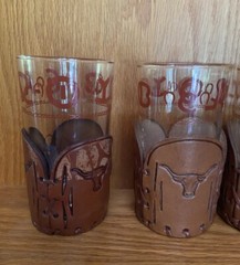 Libbey Bamco Western Highball Glasses 5″ Tooled Leather Sleeves Bull Horse