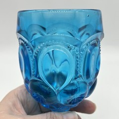 Vintage MCM LE Smith Glass Moon & Star Teal Blue Water Wine Goblet 6″