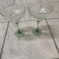 Set of 2 Vintage CRISTAL D’ARQUES-DURAND Green Stem Sombrero Margarita Glasses