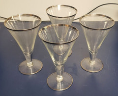 Vtg Wedding Ring Platinum Silver Rim Trim Water Wine Cocktail Glasses 4