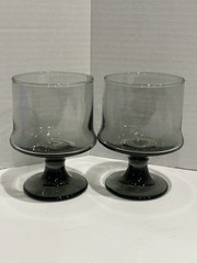 2 Vintage Libbey Impromptu Smoke Gray Goblet Stemware Bar Rocks Flared MCM 4.5