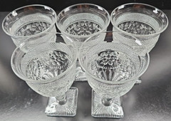 5 Imperial Glass Ohio Chroma Clear Water Goblets Set Vintage Emboss Stemware Lot