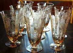 Vtg Set 8 LA FLEURE YELLOW 5 7/8″ Etched Deco ICED TEA Glasses TIFFIN FRANCISCAN