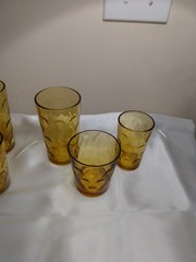 12 Piece VTG HAZEL ATLAS EL DORADO AMBER COIN DOT DRINKING GLASSES
