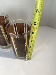 MCM Vtg Libby Hiball Tall Tumbler Glasses Set (3) Wood Grain Gold Blocks Barware