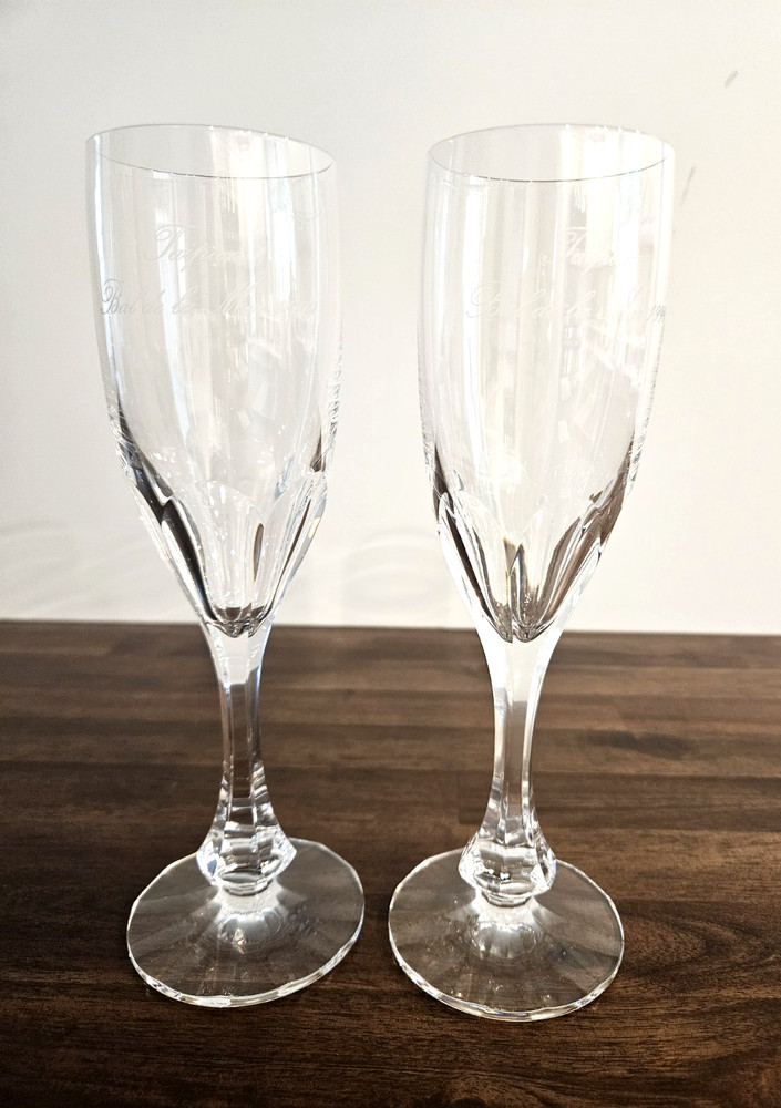 Baccarat Crystal 6 oz Monaco Champange Flute Glass 8.5″ Set of 2 Monogram