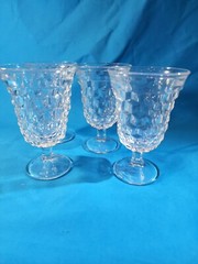Set of 4 Fostoria Glass AMERICAN Water Footed Glasses Optic Cube