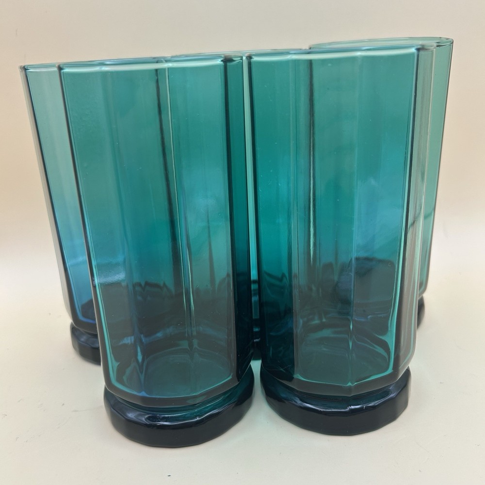 5 Anchor Hocking Essex Emerald Green Paneled Tumblers 16oz MCM 6.25” Tall