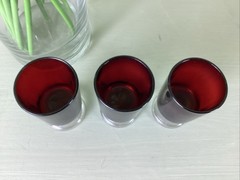 Set of 3 RUBY RED 1 oz Shot Glasses Clear Stem & Base Cordial Made in France