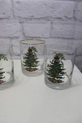 Set of 4 Spode Christmas Tree Old Fashioned 10 oz Gold Rimmed Glasses